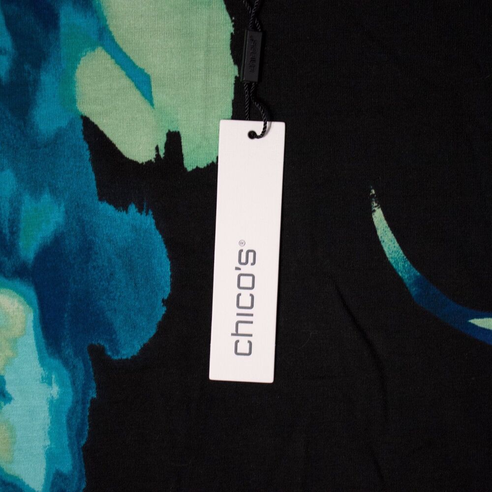 NWT Chico's Touch of Cool Glacier Layer Top Black Teal Floral Women L (Chico 2) - Picture 6 of 10